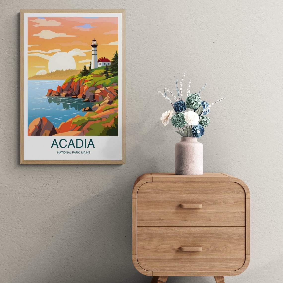 Acadia National Park Maine Lighthouse Rocky Coast Sunset Poster - Image 2