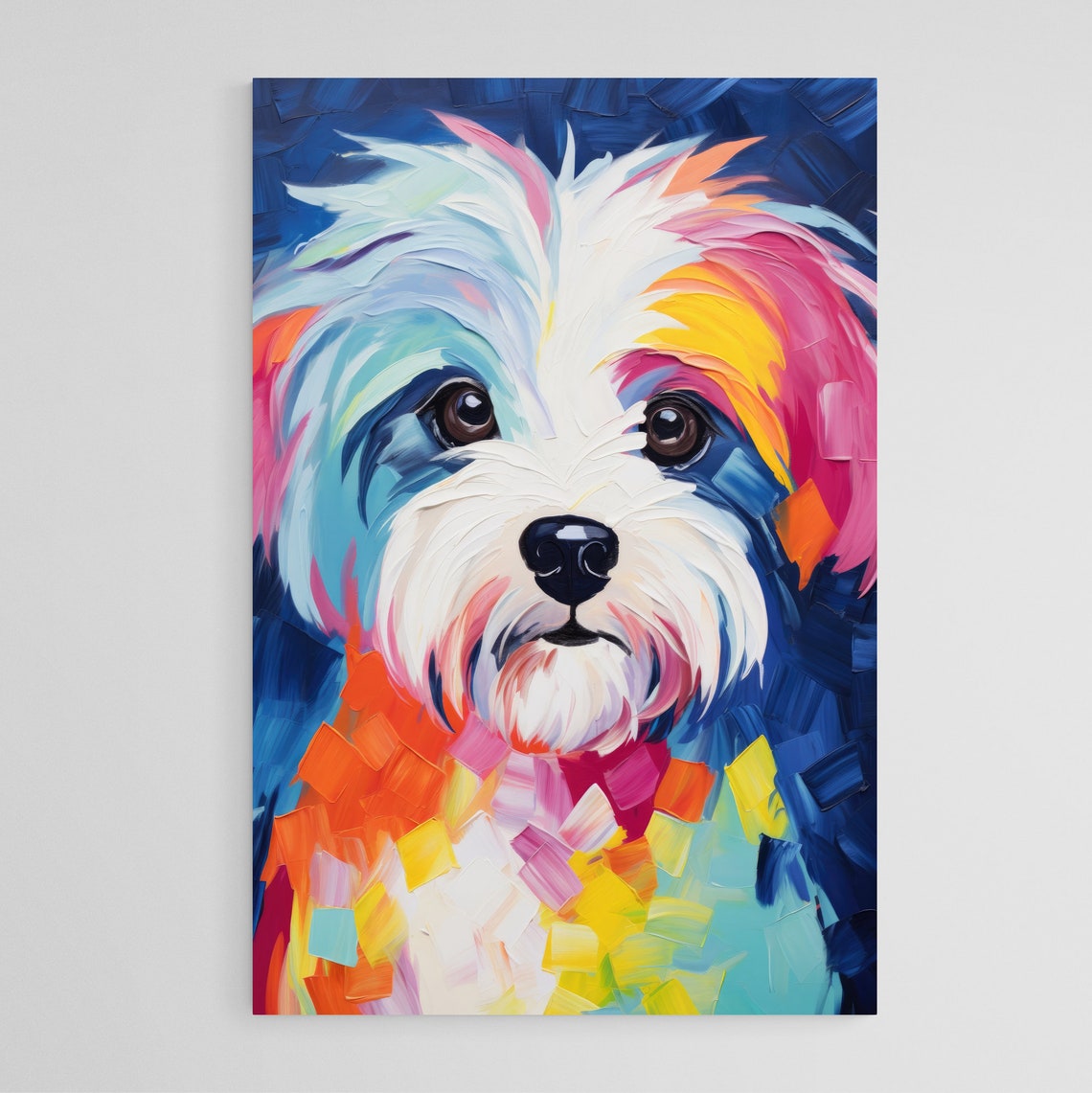 Havanese Dog Painterly Impasto Portrait Deep Blue Rainbow Poster