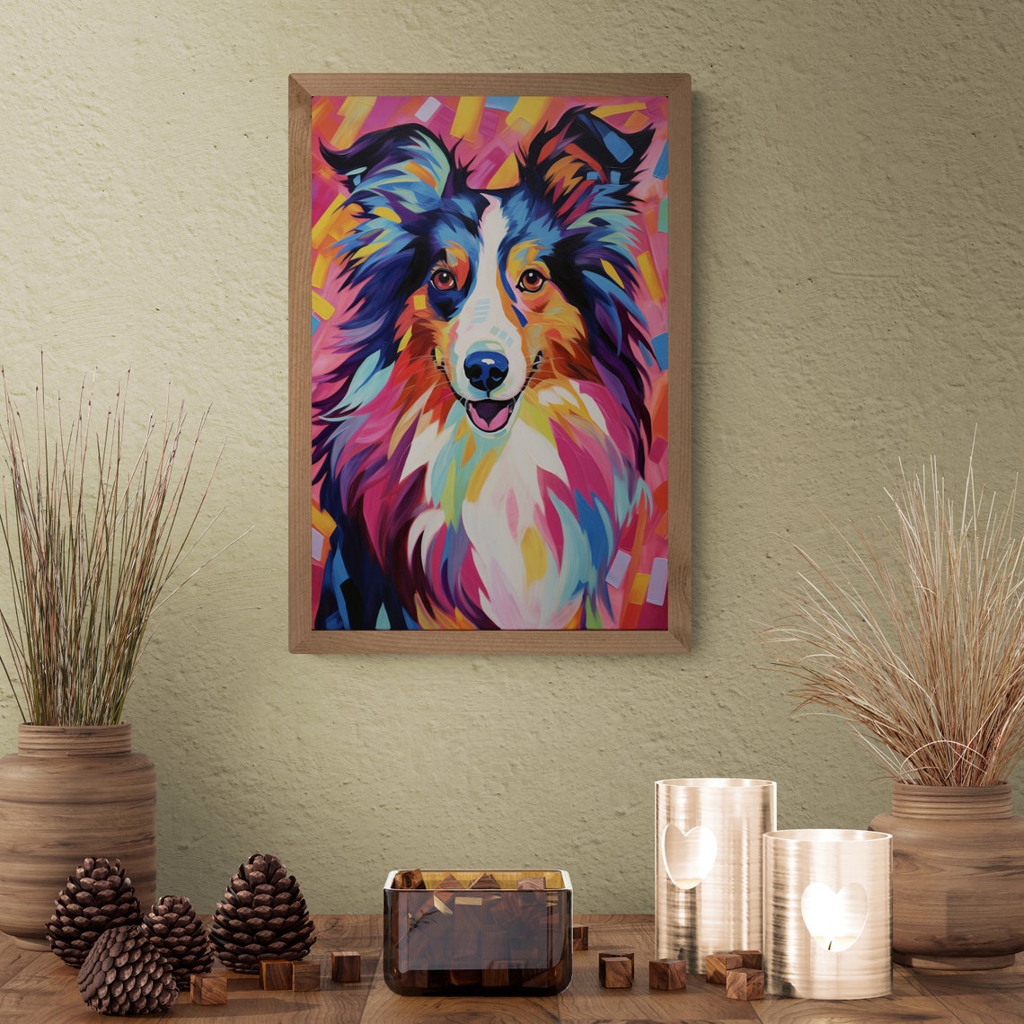 Colorful Sheltie Shetland Sheepdog Pop Art Rainbow Dog Portrait Poster - Image 2