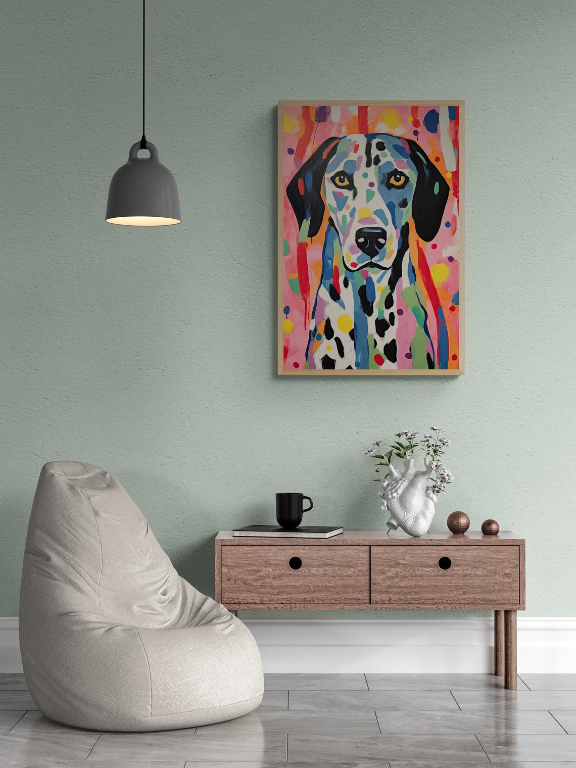 Dalmatian Spotted Pop Art Portrait with Pink Rainbow Background Poster - Image 2