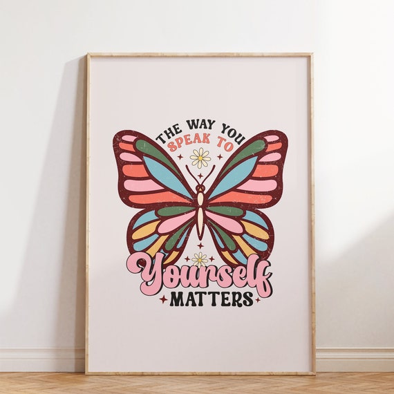 Retro Quote Wall Art Inspirational Print Butterfly Print Wall Decor Large Art Hippie Poster Boho Wall Art