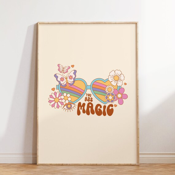 You Are Magic Print Cute Quote Wall Print Retro 70s Poster Print Retro Wall Art Prints Wall Decor