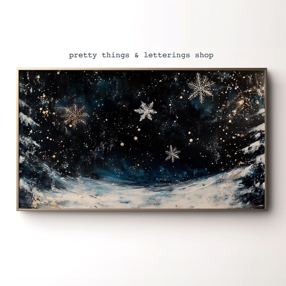 Moody Snowflake Winter Tv Art Snow Impressionist Painting Frame Tv Winter Snowflakes Tv Art
