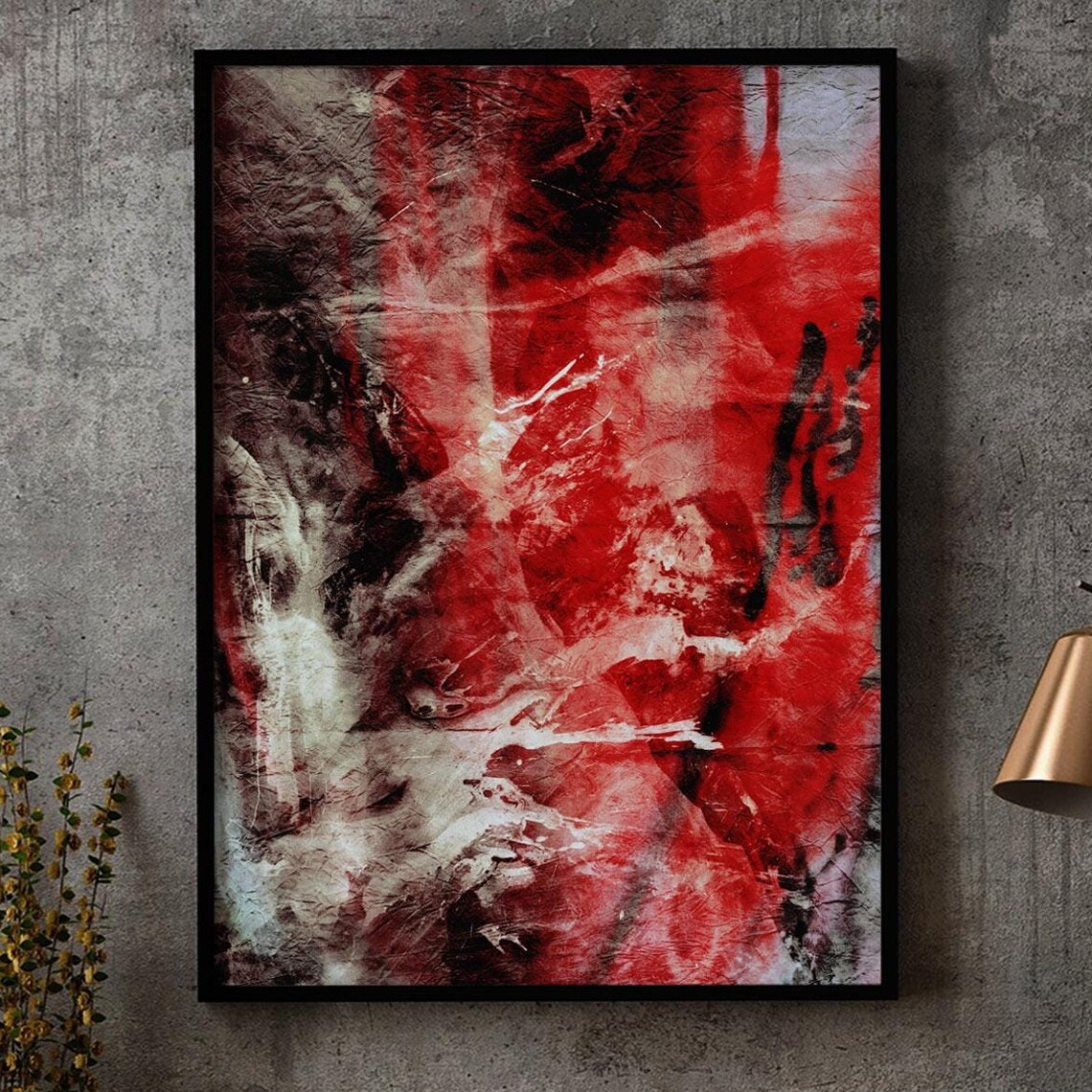 Sunset Clouds Abstract Painting Acrylic On Paper White Red And Black Strokes Abstract Art Print