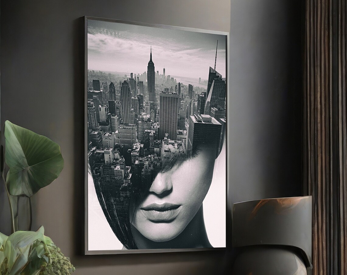 Modern Urban Woman And Cityscape Fusion Painting