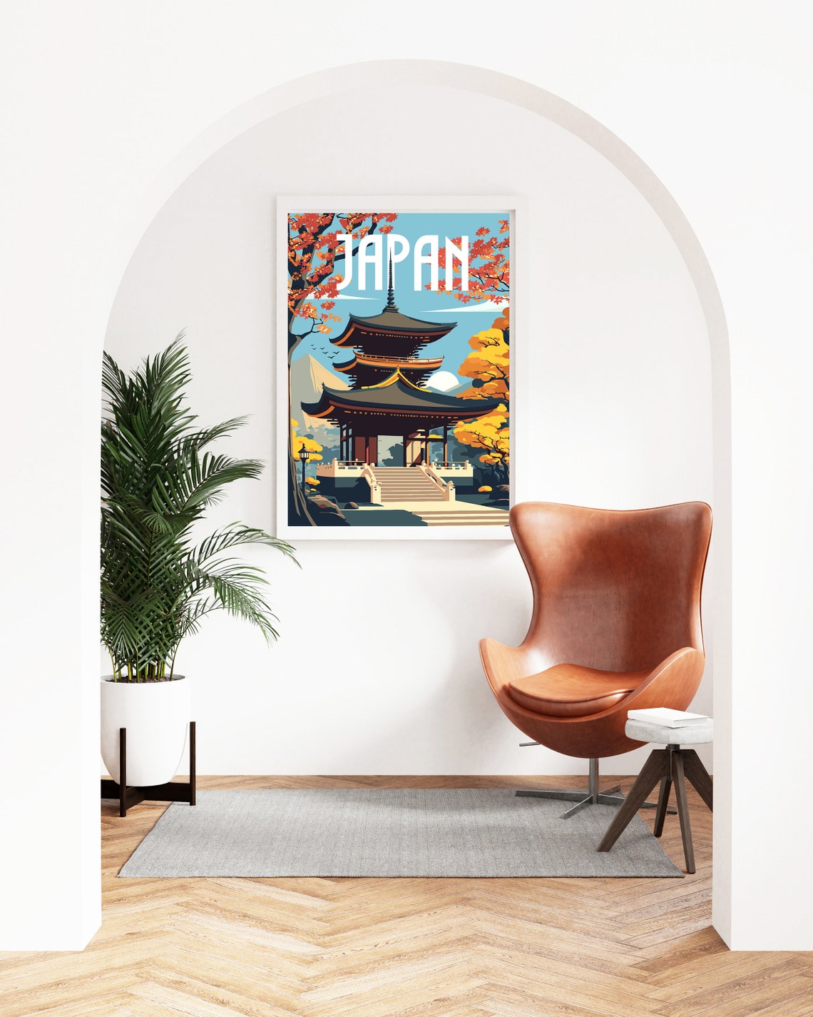 Japan Pagoda Mount Fuji Autumn Maple Trees Retro Travel Poster - Image 2