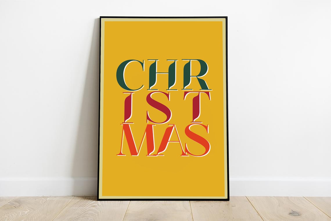 Christmas Bold Stacked Typography Mustard Retro Holiday Poster - Image 2