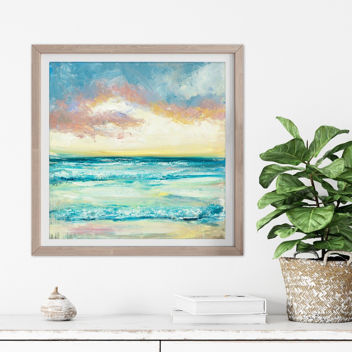 Sunset Seascape Painting, Sunrise Art Print by Katie Jobling