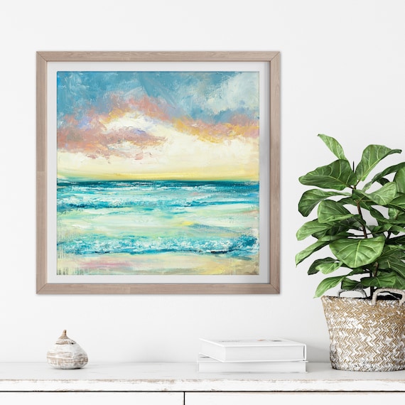 Sunset Seascape Painting, Sunrise Art Print by Katie Jobling