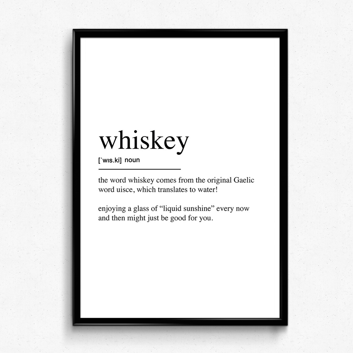 Whiskey Definition Art Print, Minimalist Bar Decor