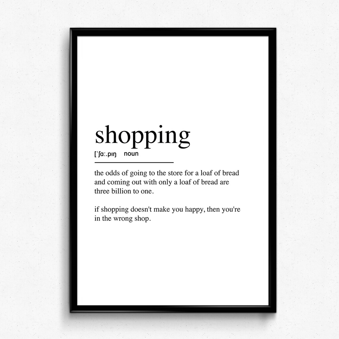 Shopping Definition Art Print, Shopaholic Gift