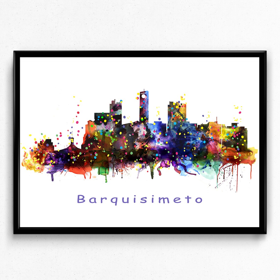 City Skyline Watercolor Print, Venezuela Cityscape