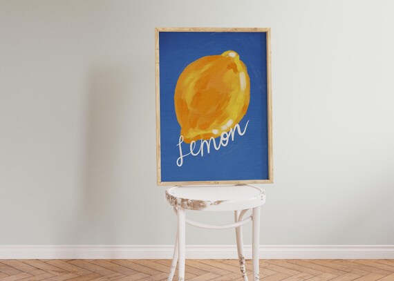 Hand Drawn Lemon Poster, Colorful Kitchen Art Print