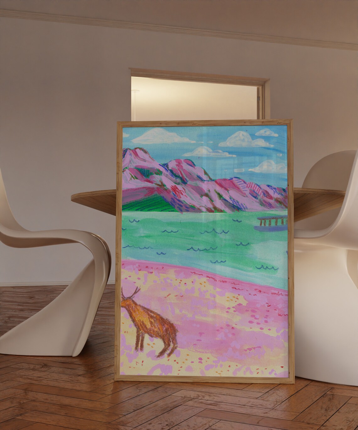 Colorful Mountain Landscape Gouache Art Print