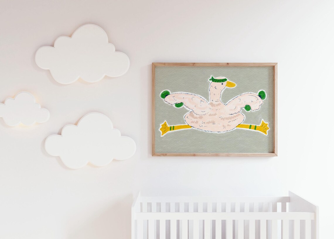 Silly Duck Watercolor Art Print, Eclectic Nursery