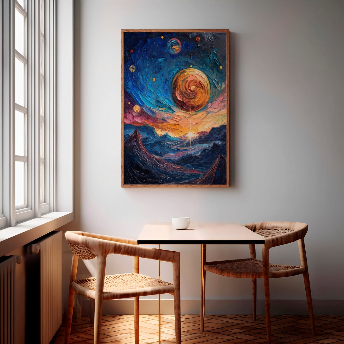 Amber Spiral Exoplanet Over Alien Mountain Nebula Sky Poster - Image 3