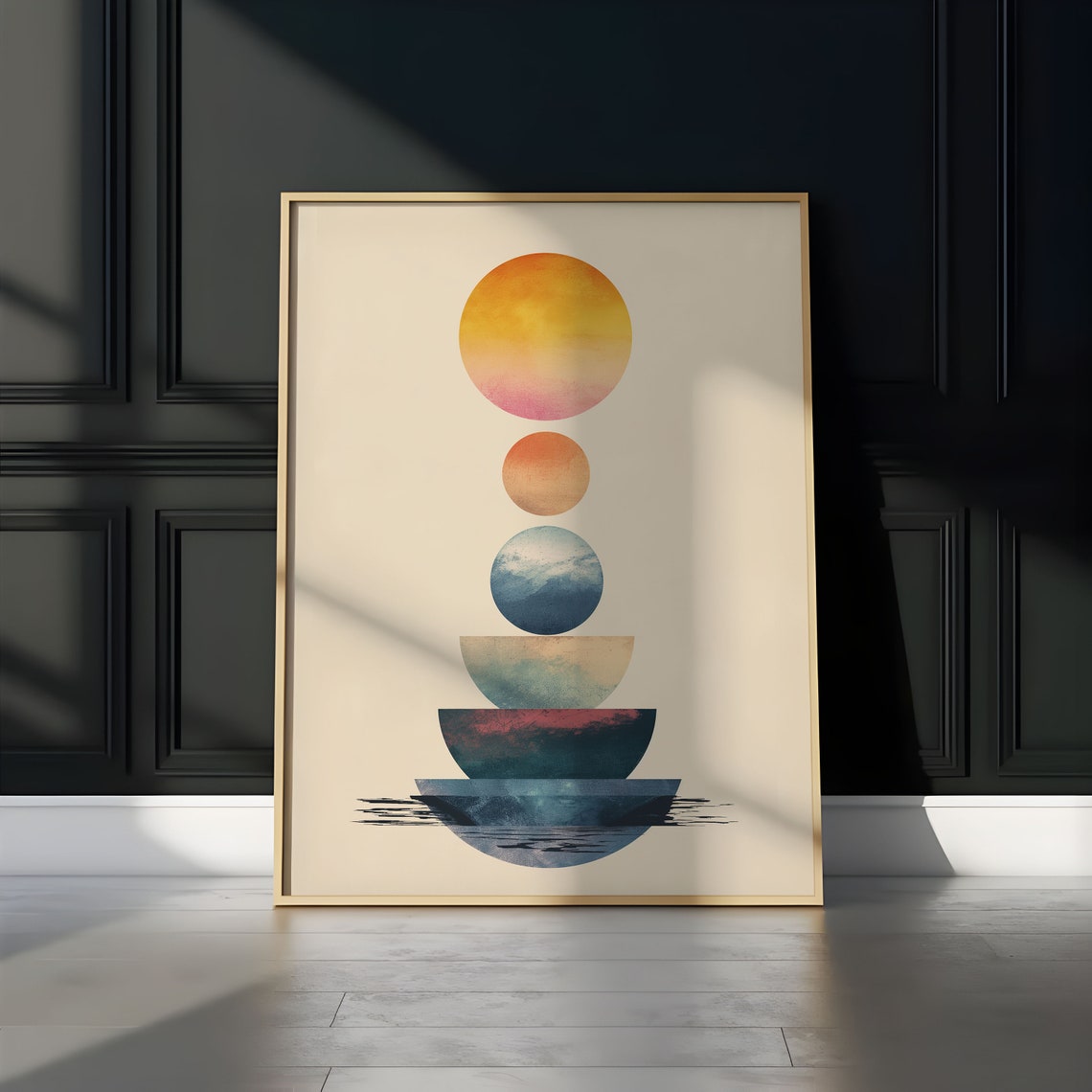 Abstract Sunset Orb Stack Sinking Water Horizon Minimalist Wall Art - Image 3