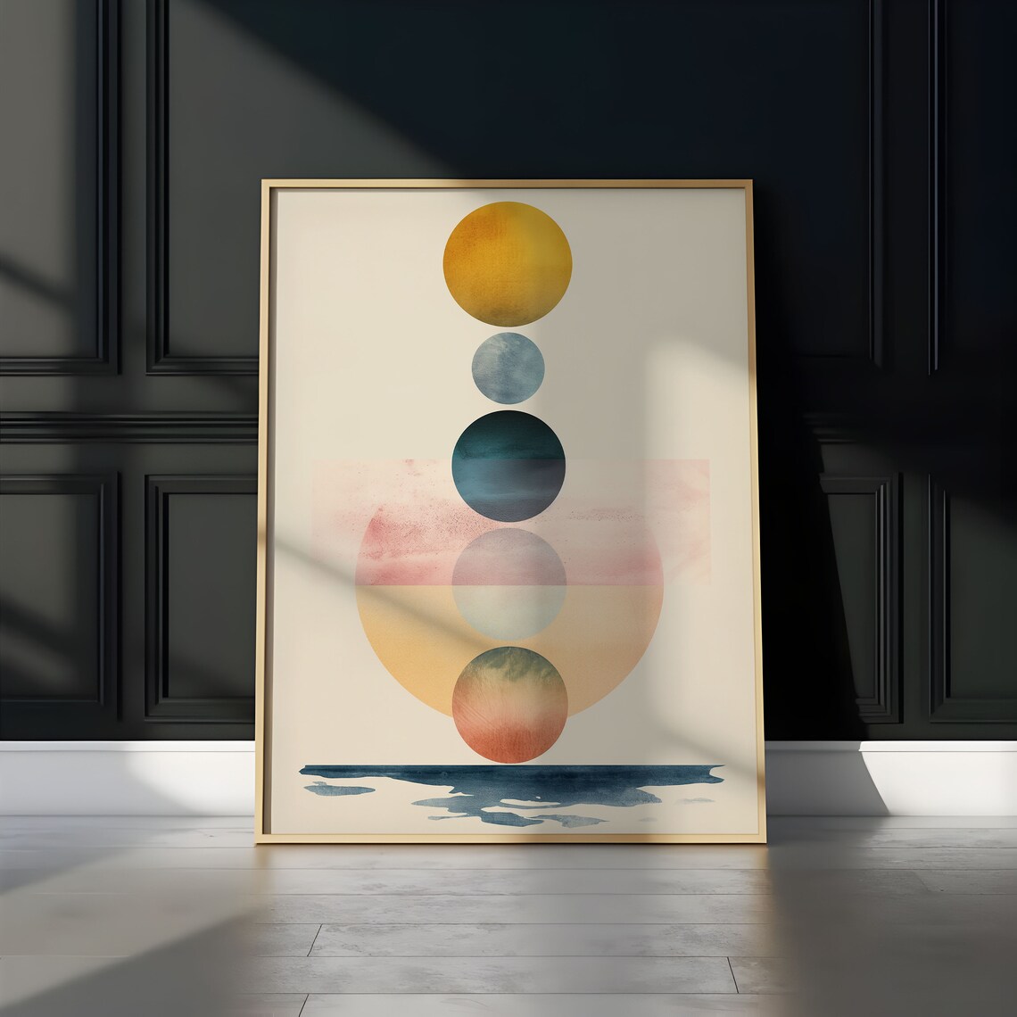 Abstract Sunset Watercolor Orb Stack Gold Sun Water Reflection Art Print - Image 3