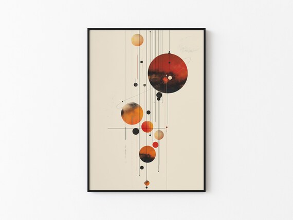 Abstract Red Planet Cascade Falling Mobile Line Watercolor Art Print
