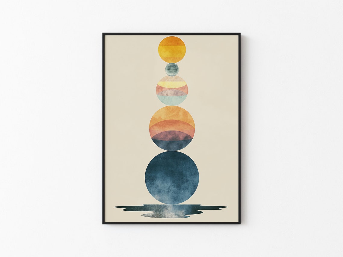 Striped Pastel Planets Balanced Stack Sunset Reflection Art Print