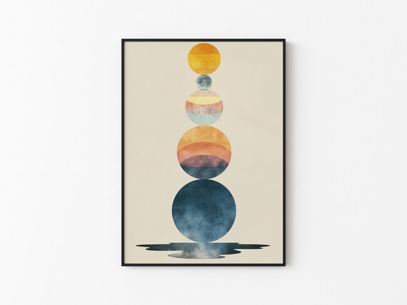 Striped Pastel Planets Balanced Stack Sunset Reflection Art Print