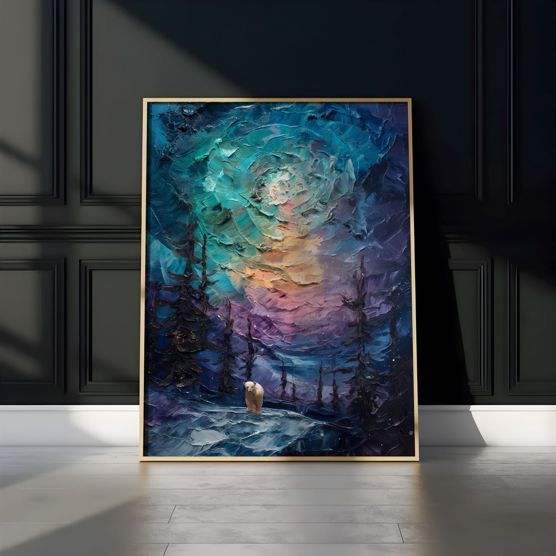 Aurora Borealis Wilderness Northern Lights Instant Art Poster Polar Bear Versatile Sizes Colorful Impasto Print 15 - Image 3