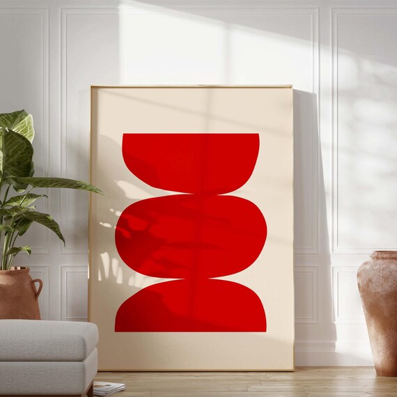Red Minimalist Abstract Wall Art Modern Poster Scandinavian Large Size Print Colorful