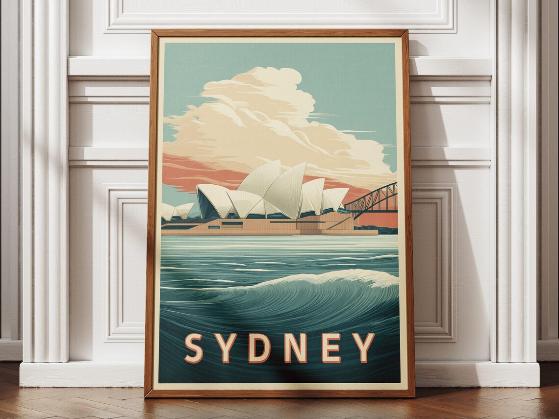 Sydney Australia Retro Opera House Harbour Sunset Vintage Poster