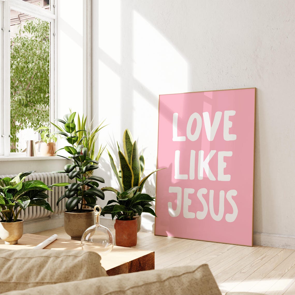 Love Like Jesus Soft White On Pink Christian Faith Bedroom Poster