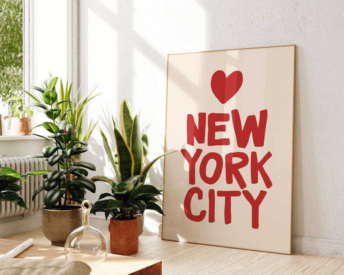 Love New York City Red Heart Hand Lettered Travel Quote Poster - Image 3