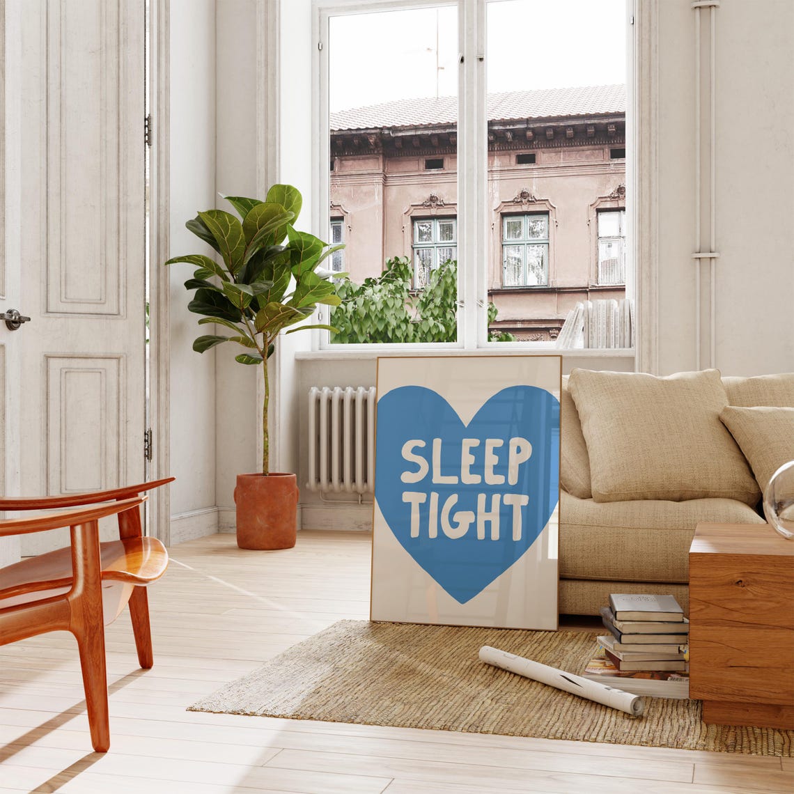 Sleep Tight Blue Heart Kids Bedroom Goodnight Wall Decor Poster - Image 3