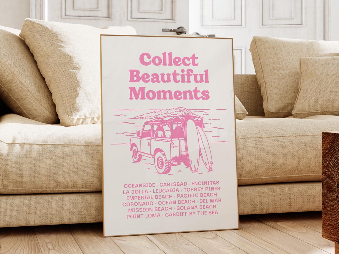 Collect Beautiful Moments San Diego Beach Towns Pink Surf Car Poster - Image 2