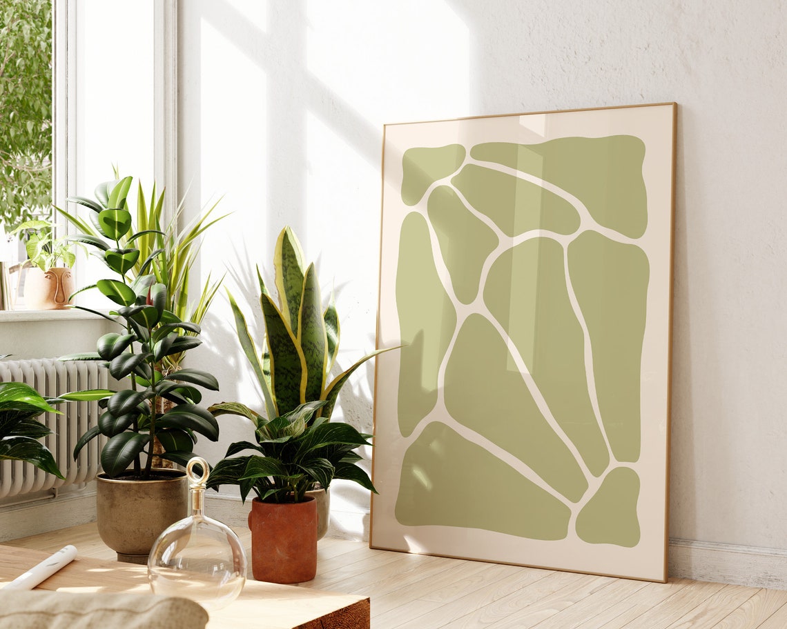 Sage Green Organic Abstract Pattern Minimal Botanical Art Poster