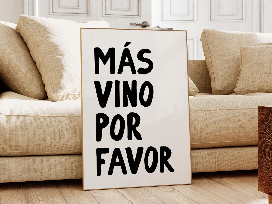 Más Vino Por Favor Bold Black Hand Lettered Wine Quote Poster