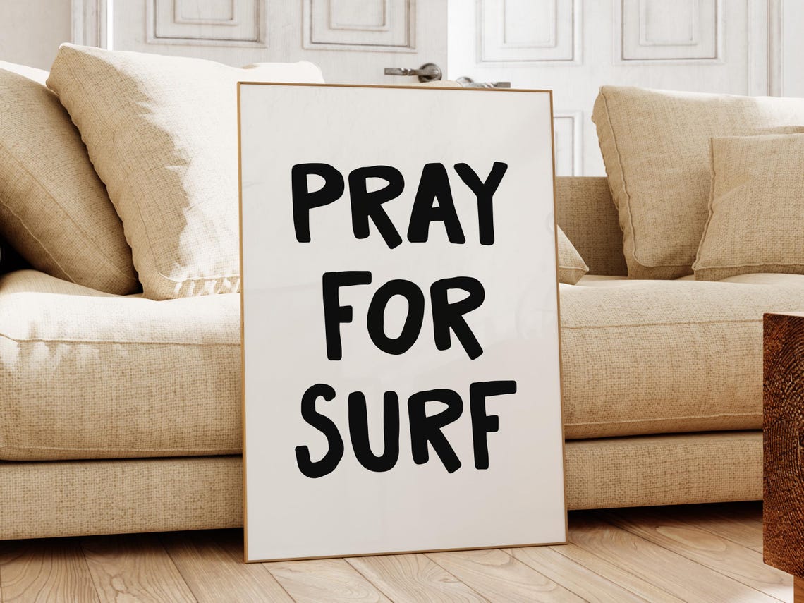 Pray For Surf Black Bold Retro Typographic Surf Lover Poster