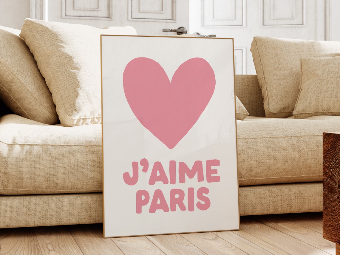 J'Aime Paris Pink Heart Retro French Quote Paris Decor Poster - Image 2