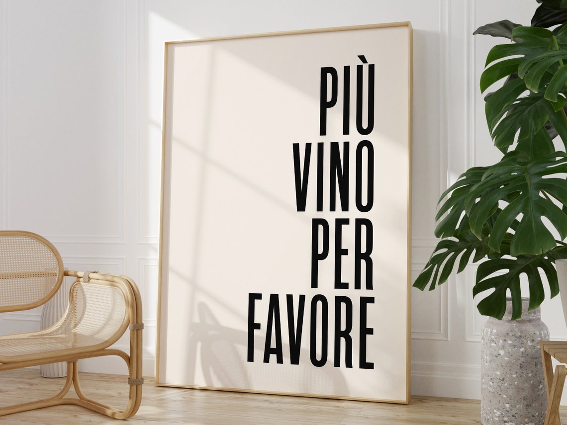 Più Vino Per Favore Black Italian Wine Quote Typography Poster