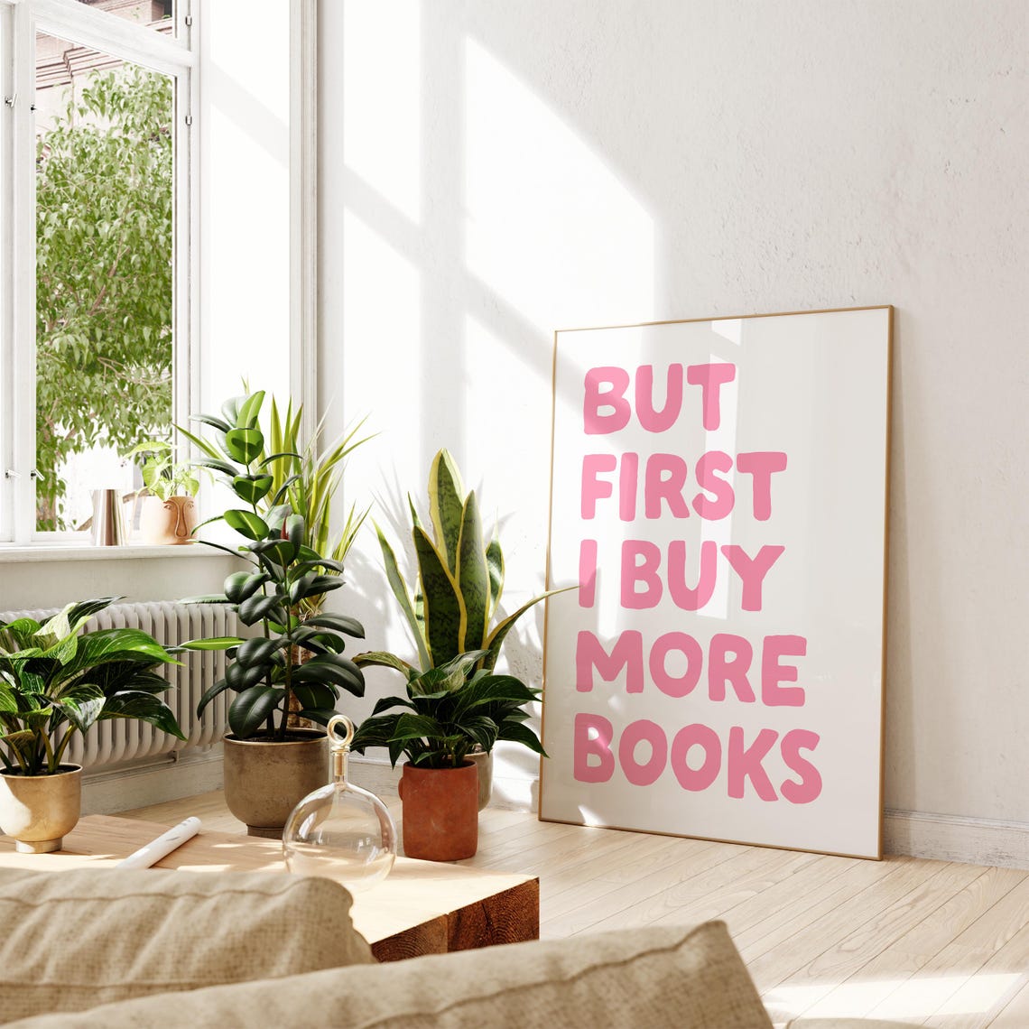 But First I Buy More Books Pink Funny Bookish Girly Quote Poster - Image 2
