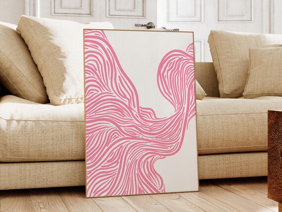 Pink Abstract Wall Art Pink Coastal Art Print Cute Bedroom Print Trendy Pink Lines Aesthetic Line Print Pink Waves Print