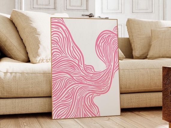 Pink Abstract Wavy Line Art Modern Minimalist Bedroom Wall Poster
