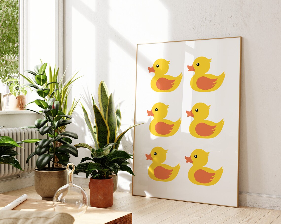 Yellow Rubber Duck Grid Cute Nursery Kids Room Baby Bath Art Poster - Image 2