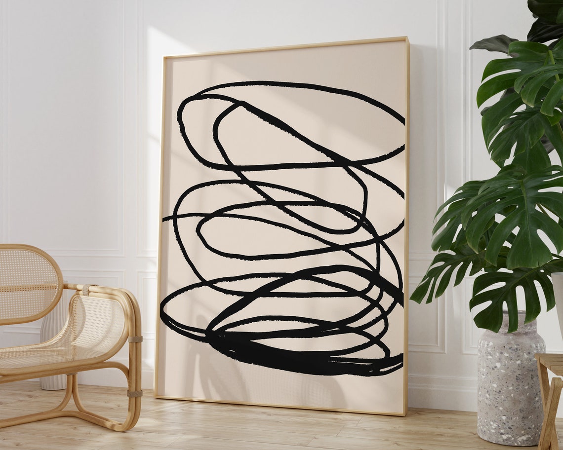 Black Scribble Line Abstract Minimal Modern Neutral Doodle Art Poster - Image 3