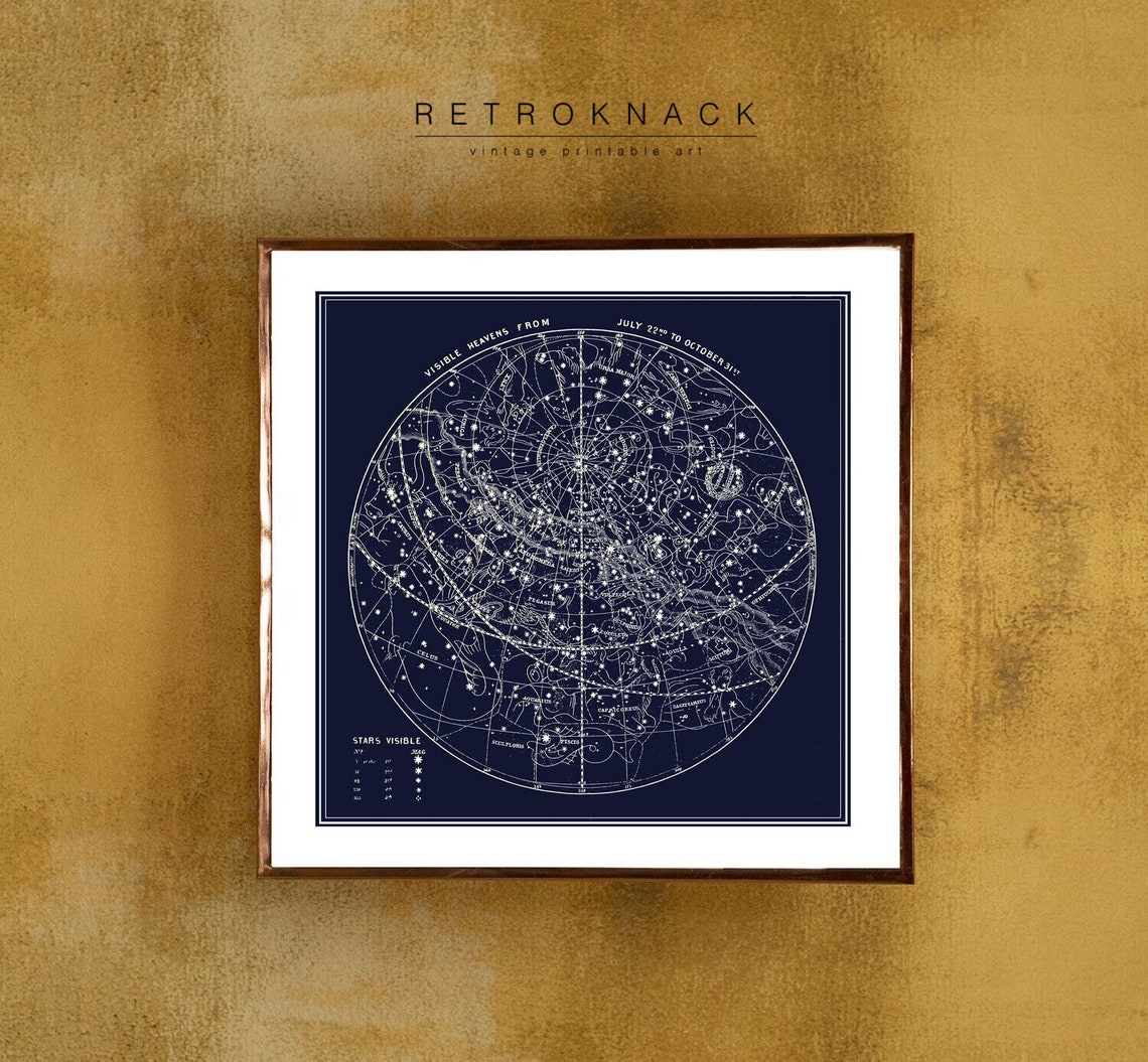 Visible Heavens April July Antique Navy Star Chart Celestial Poster - Image 2