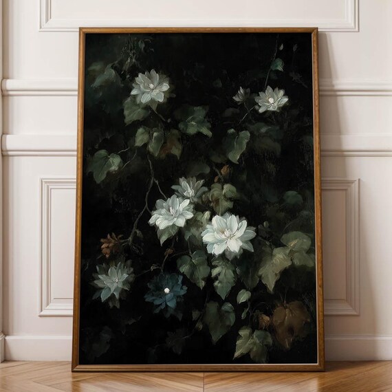 Dark Botanical Floral Print Moody Vintage Home Decor