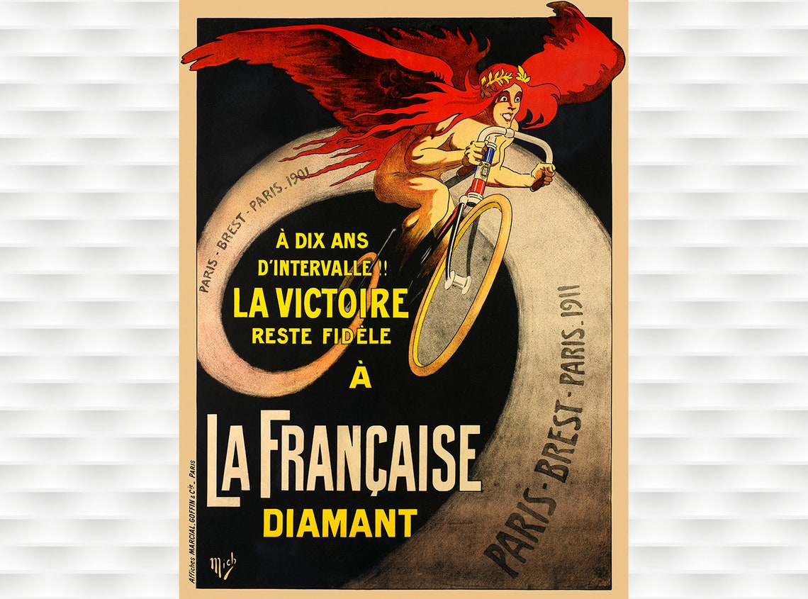 La Francaise Diamant Paris Brest Paris 1911 Victory Cycling Poster