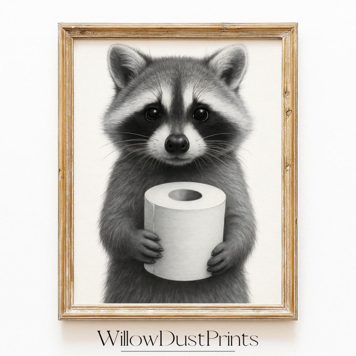 Funny Raccoon Holding Toilet Paper Roll Bathroom Humor Poster