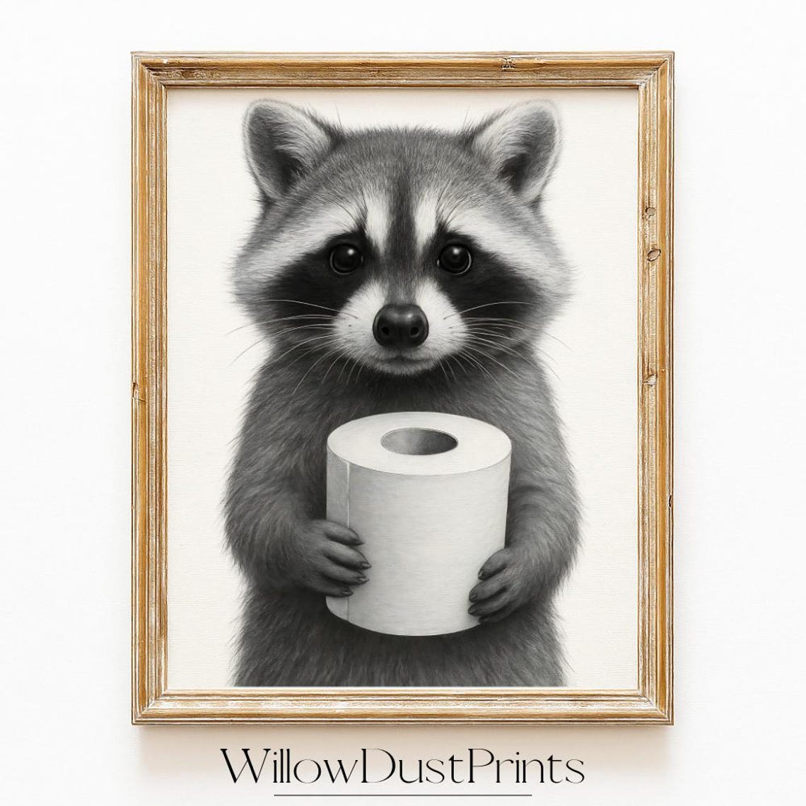 Raccoon Bathroom Print Wall Art Funny Decor Animal Gift Poster Toilet Paper