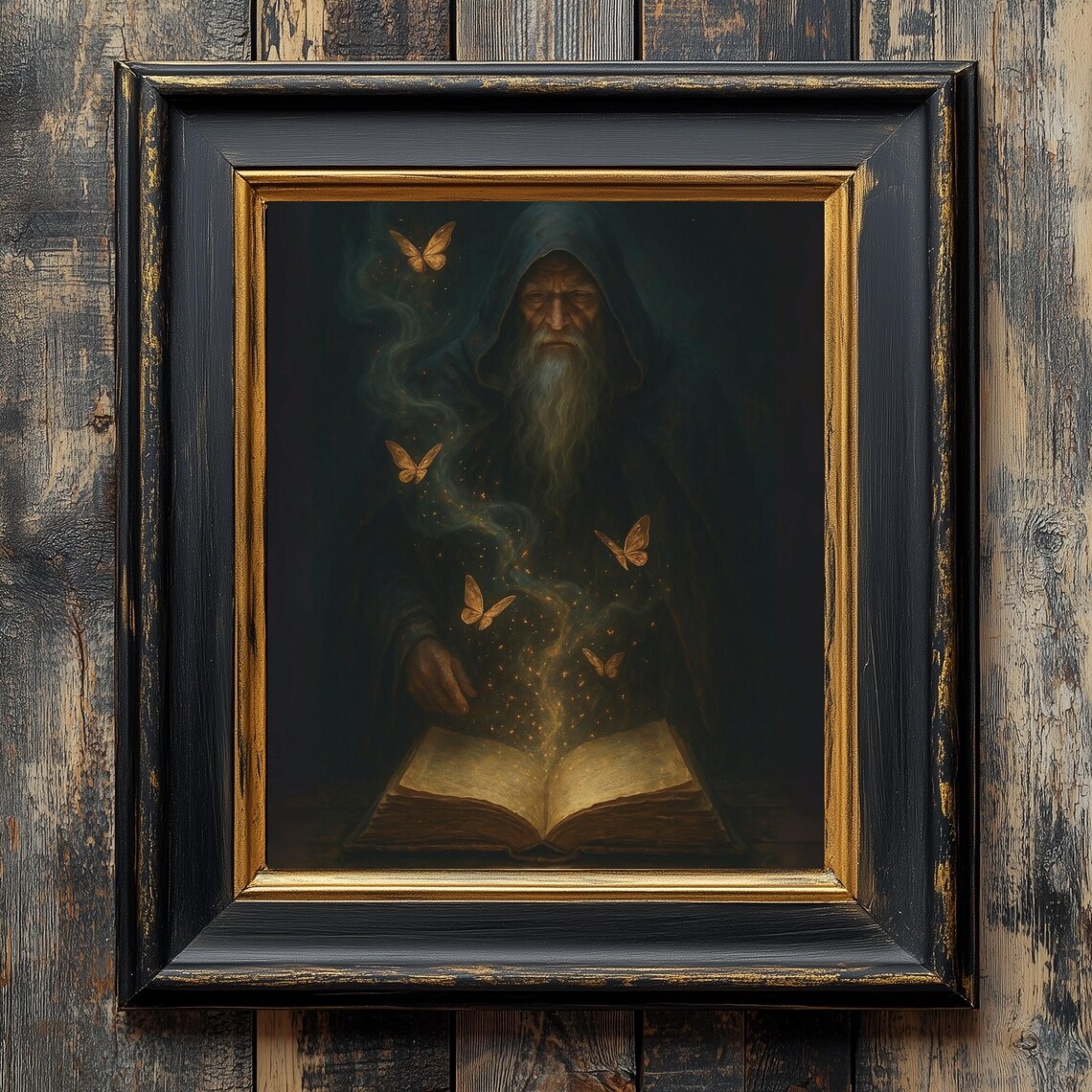 Dark Wizard Spell Book Golden Butterflies Gothic Fantasy Poster