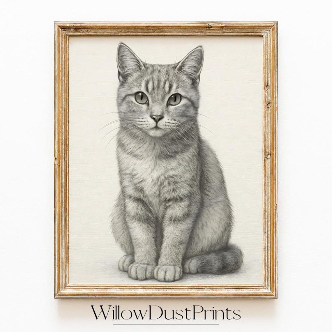 Vintage Tabby Cat Pencil Sketch Antique Minimalist Animal Poster