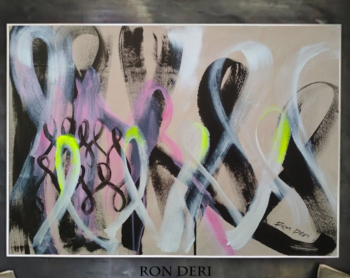 Pink Black And Neon Swirl Modern Abstract Painting By Ron Deri Poster - Image 3